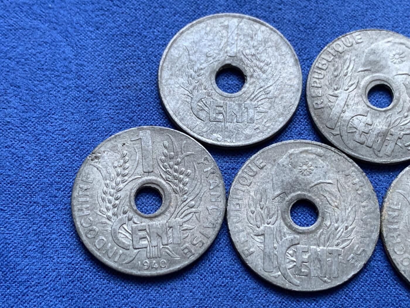 《竞宝斋》第445场 周日，周一，2场连拍 （全场包邮） 六枚一组 法属印支花帽1分锌币 细节见图