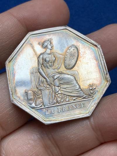 《竞宝斋》第445场 周日，周一，2场连拍 （全场包邮） - 法国巴黎火灾保险八角银质代币 18.95克 36.5mm 蜜蜂银标