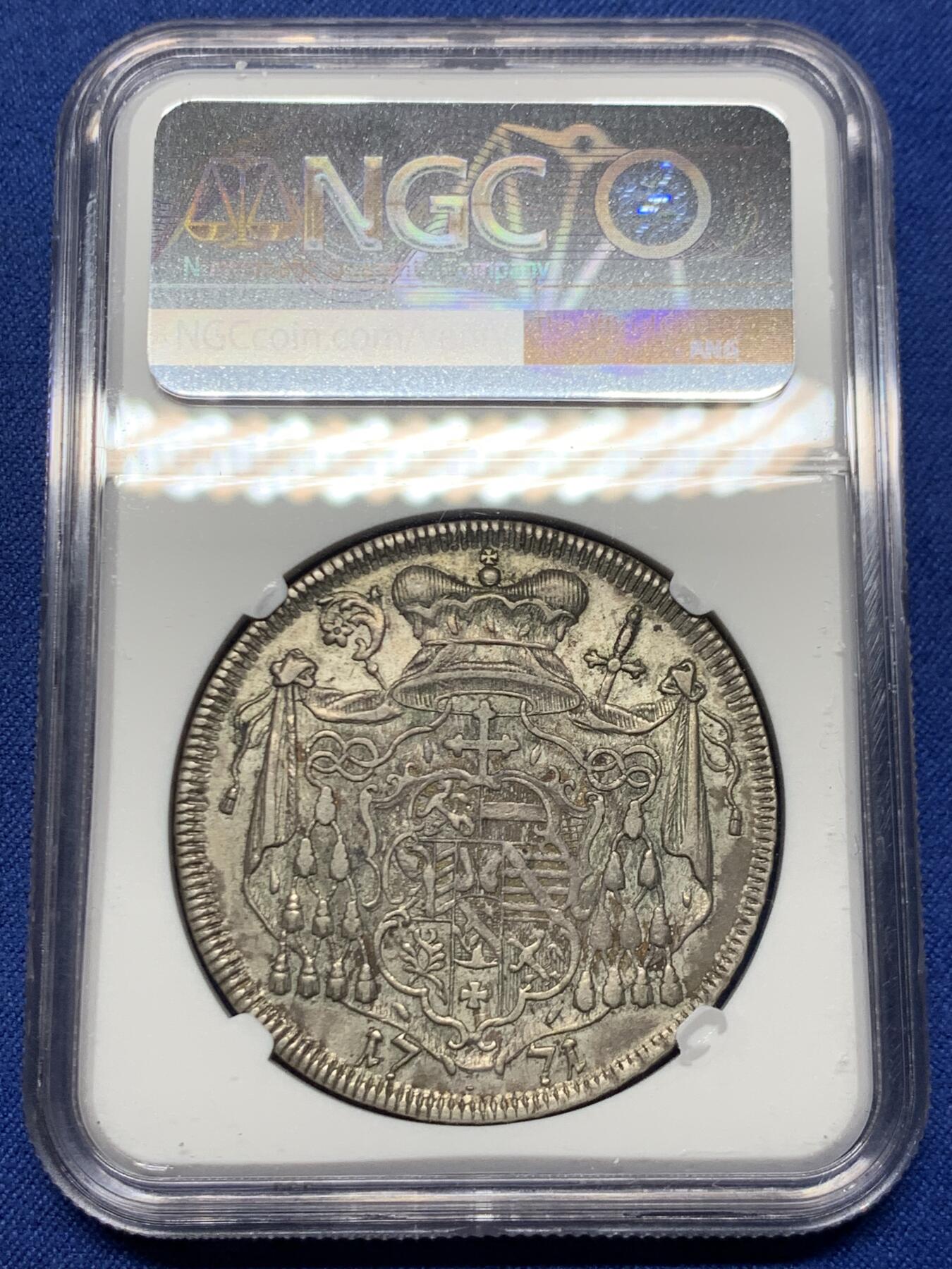 《竞宝斋》第445场 周日，周一，2场连拍 （全场包邮） NGC AU50 奥地利帝国 萨尔茨堡 1771年 齐格蒙德三世 泰勒大银币 自然包浆 原味好品 末年版本相对少见不少