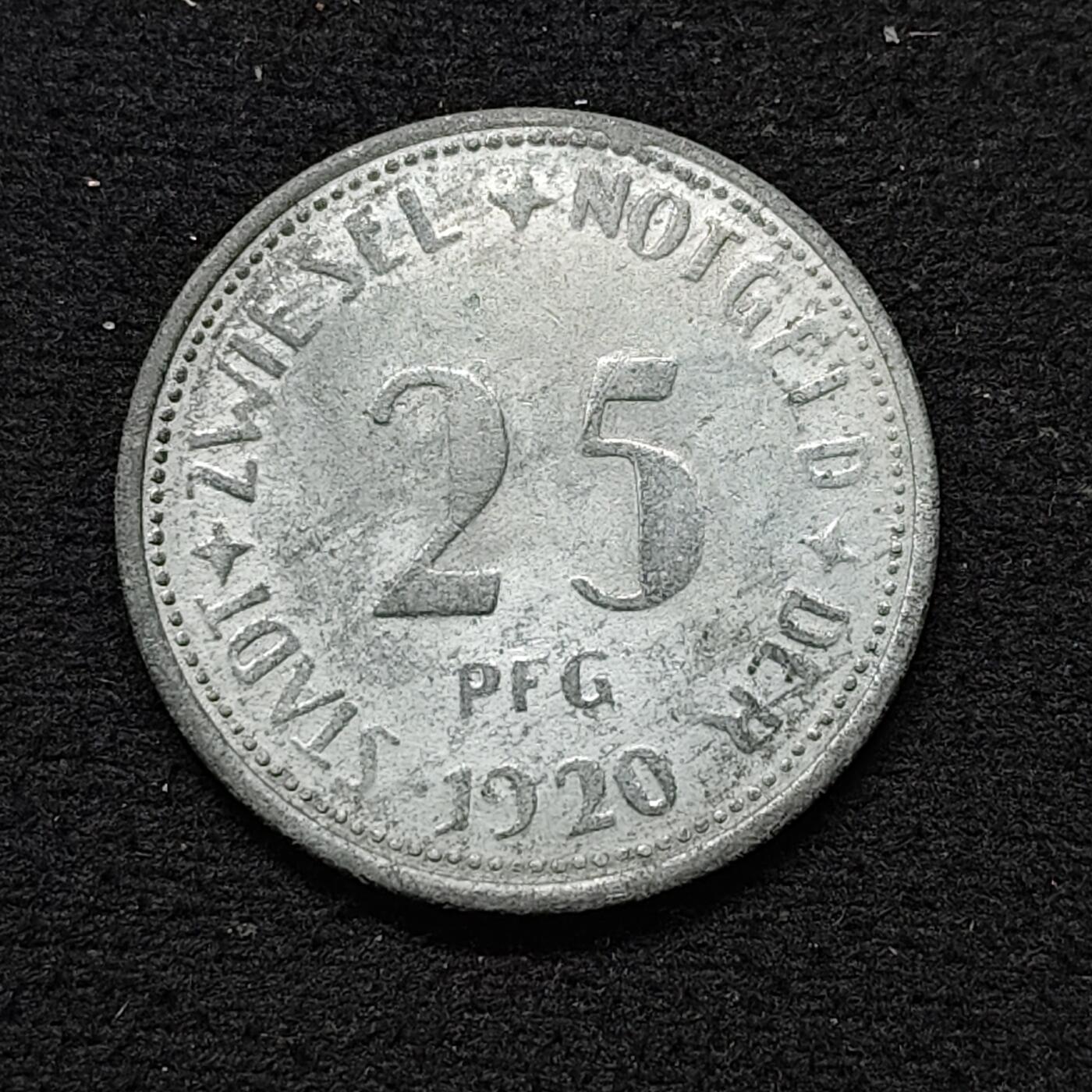 【全场包邮】纯粹捡漏拍484场（免费代拍第21场） 德国紧急状态茨维瑟尔1920年25芬妮锌币