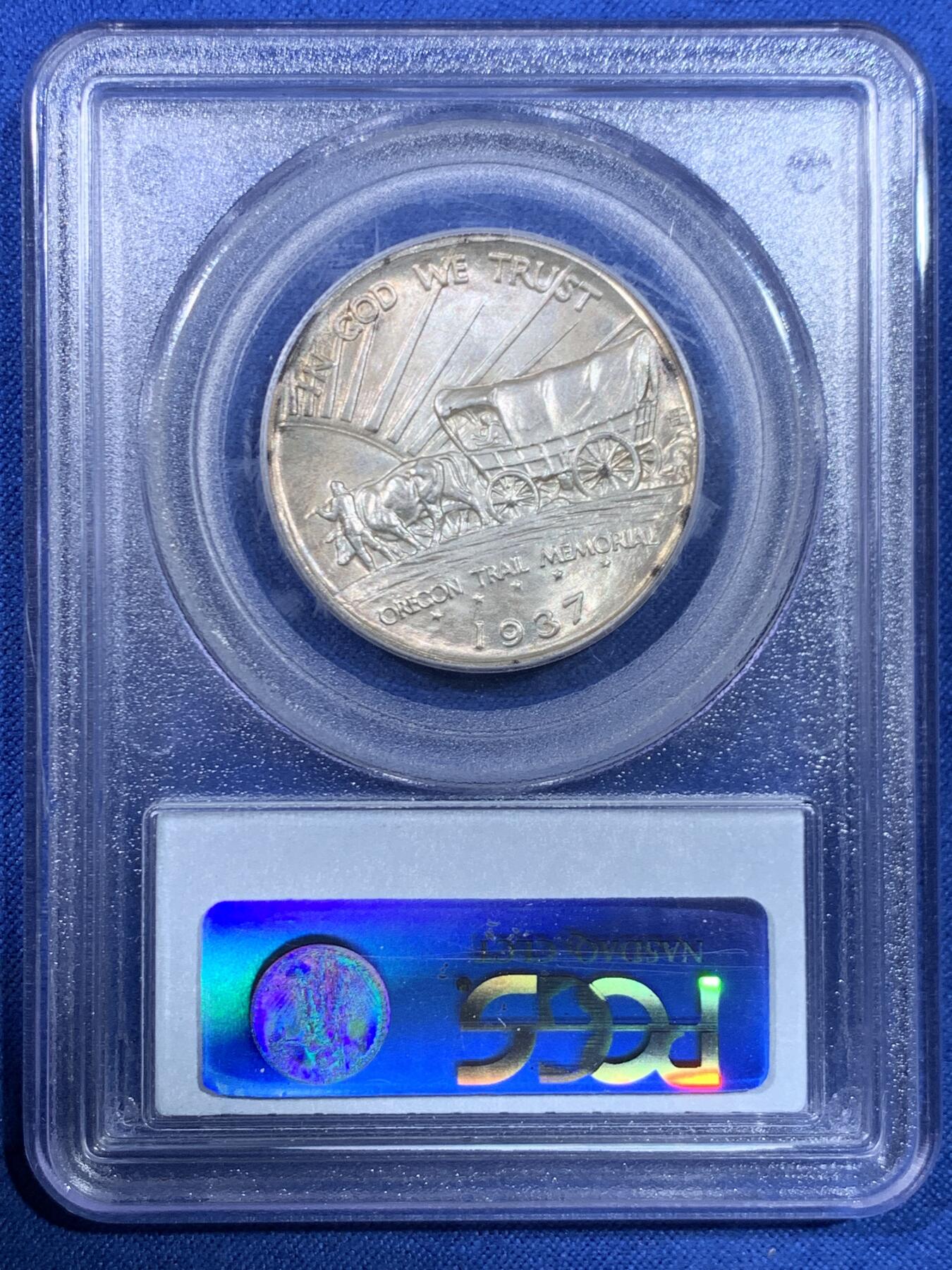 《竞宝斋》第445场 周日，周一，2场连拍 （全场包邮） PCGS MS66 美国1937年俄勒冈小道纪念馆50美分银币