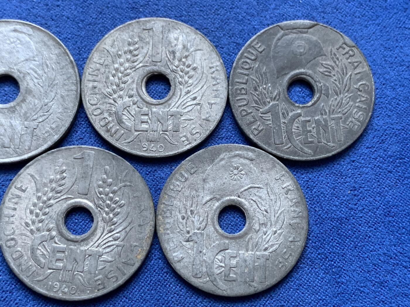 《竞宝斋》第445场 周日，周一，2场连拍 （全场包邮） 六枚一组 法属印支花帽1分锌币 细节见图