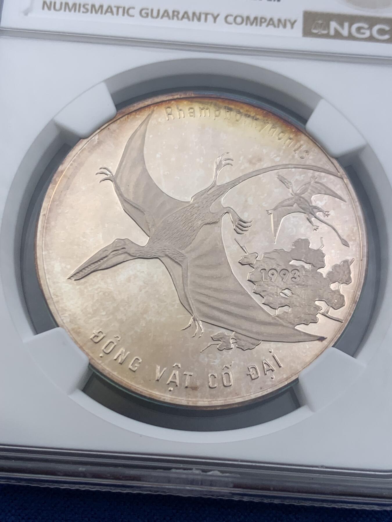 《竞宝斋》第445场 周日，周一，2场连拍 （全场包邮） NGC PF66UC 越南社会主义共和国 1993年 古代动物 100D 银币 略带包浆 极美