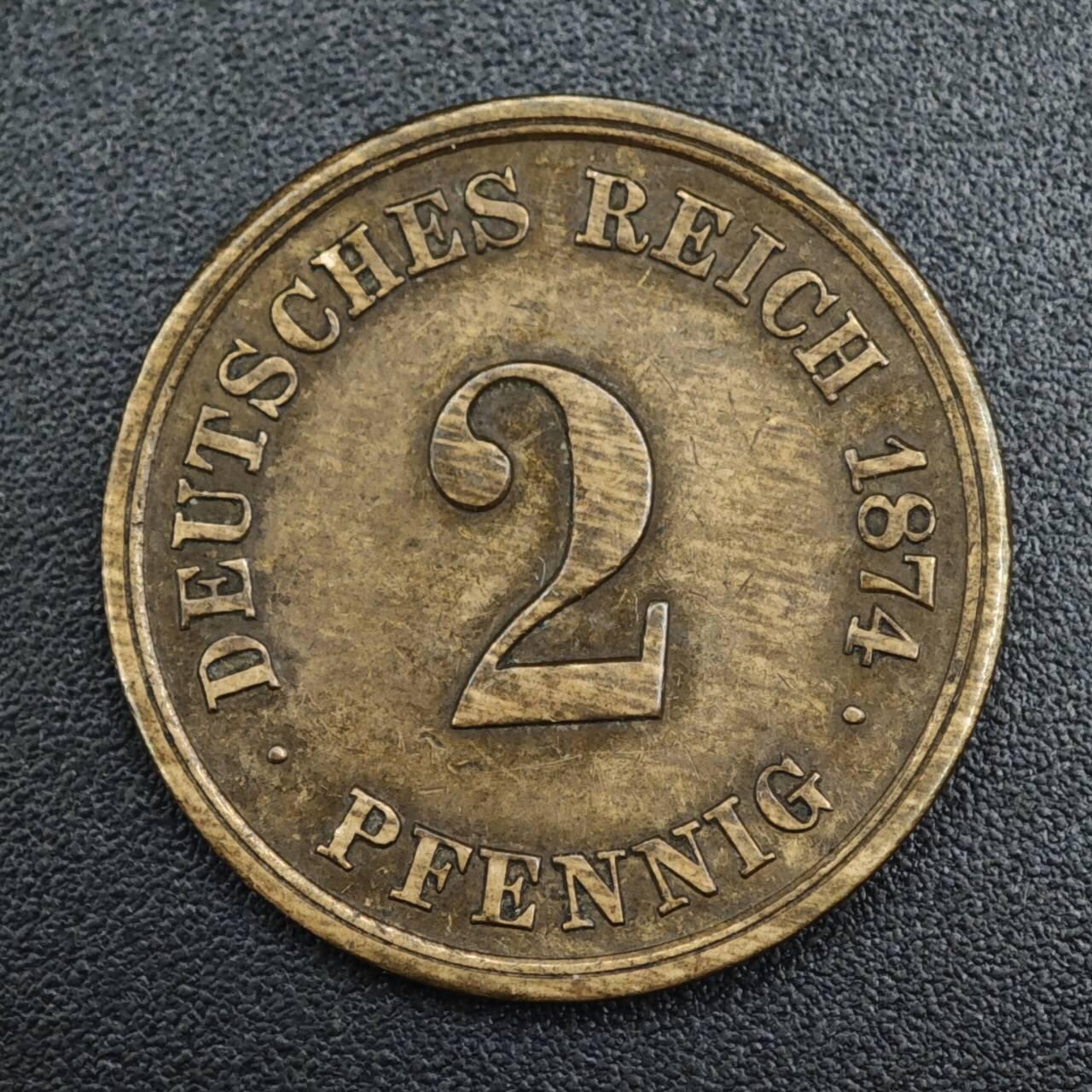 【淘币小摊】实时拍第八百二十一拍   散币场   满百包邮可预留二周 每周一统一发货   德国1874年短翅2芬妮铜币