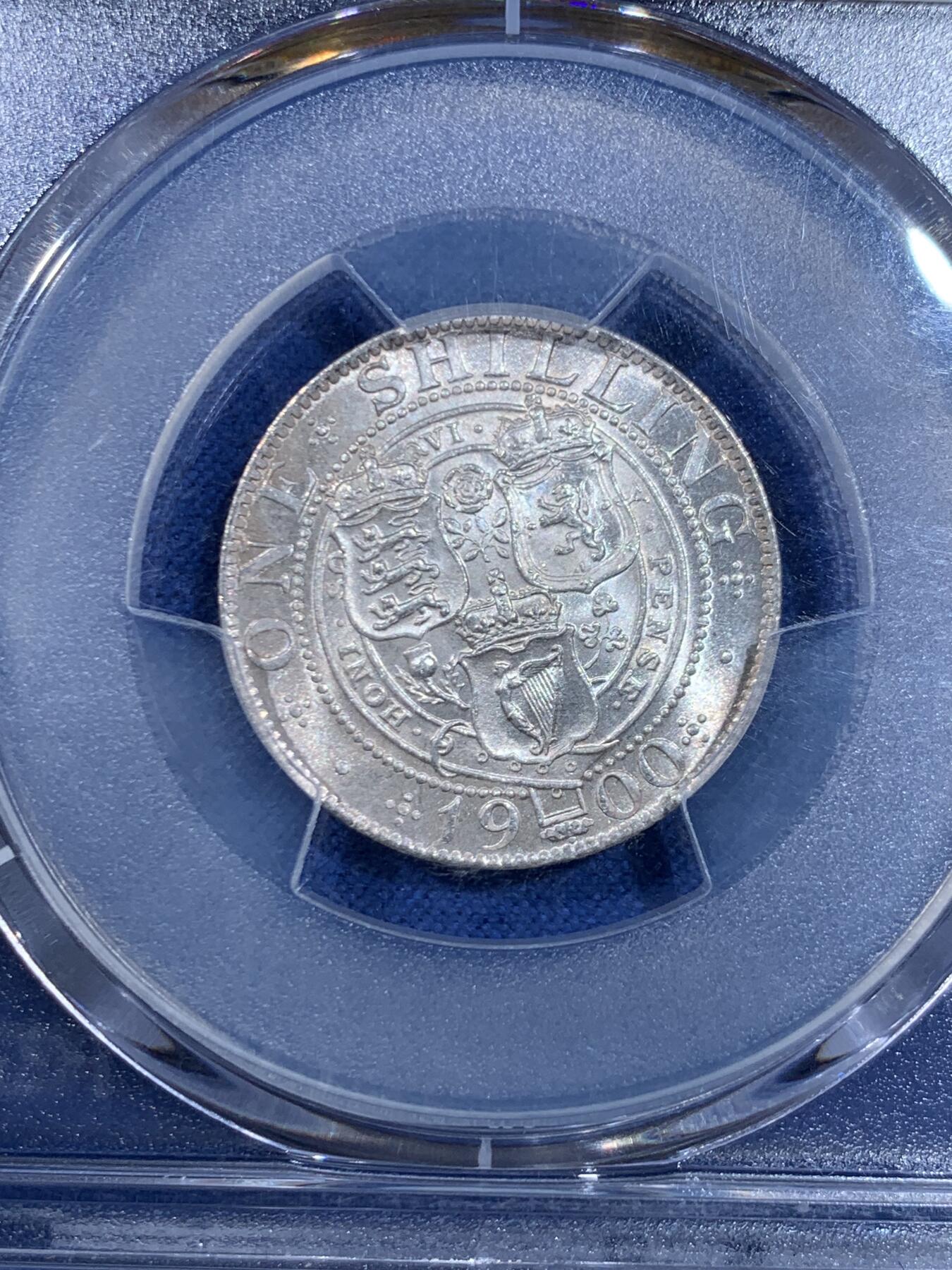 《竞宝斋》第445场 周日，周一，2场连拍 （全场包邮） PCGS MS65 英国 1900年 维多利亚 披纱 先令 仅有7枚更高分 双面欧洲老包浆