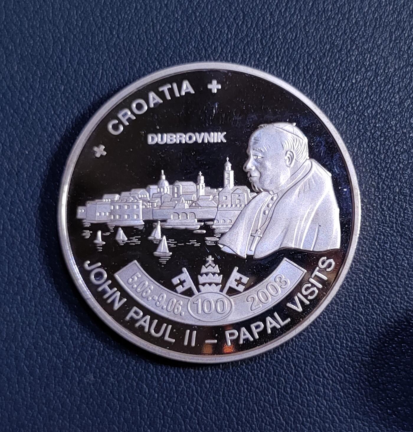 发行量少2011年马拉维纪念约翰·保罗二世访问克罗地亚5克瓦揸 克朗型大精制银币 