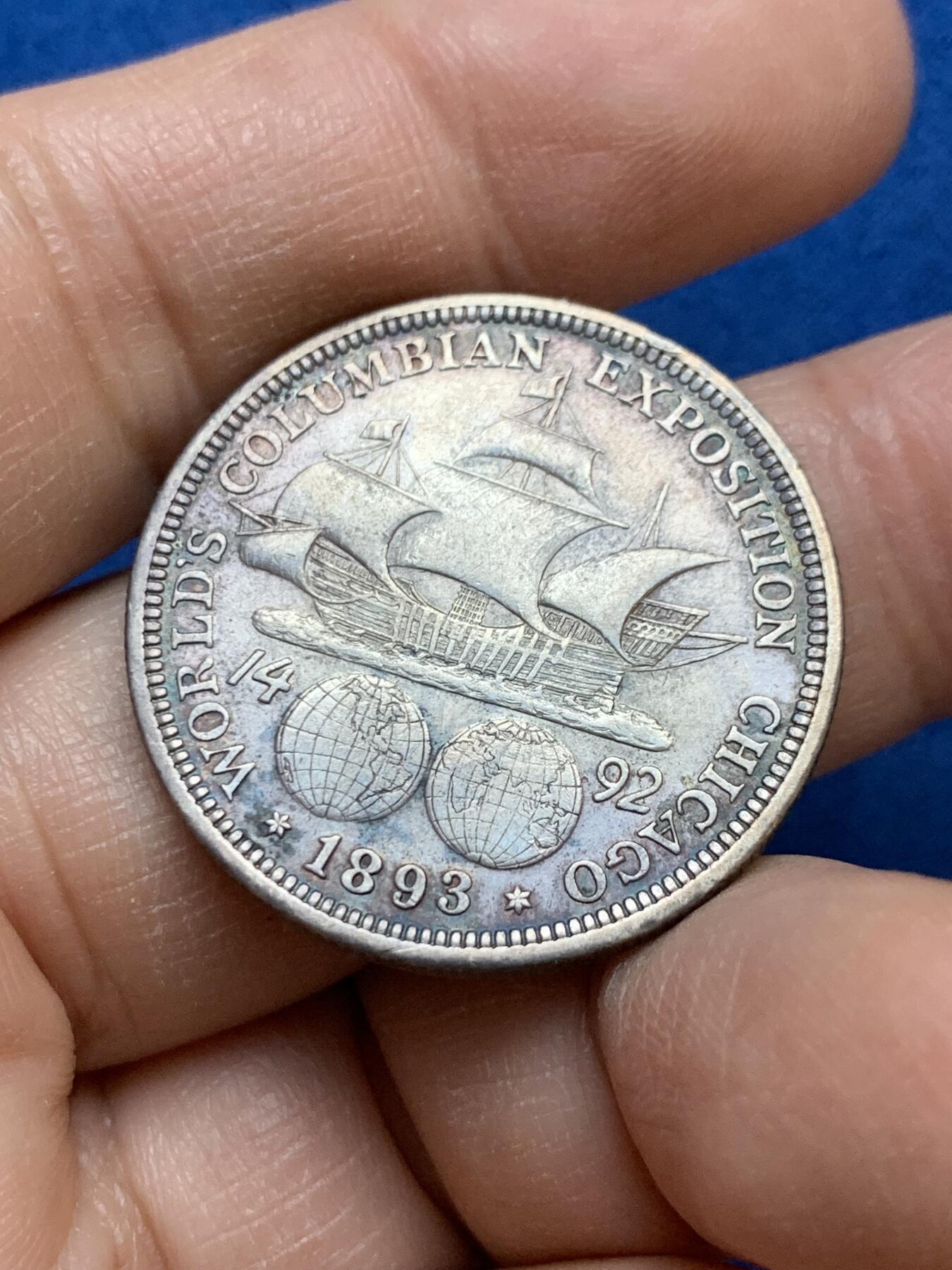 《竞宝斋》第445场 周日，周一，2场连拍 （全场包邮） 美国1893年哥伦布半美元银币