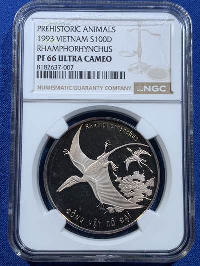 《竞宝斋》第445场 周日，周一，2场连拍 （全场包邮） - NGC PF66UC 越南社会主义共和国 1993年 古代动物 100D 银币 略带包浆 极美