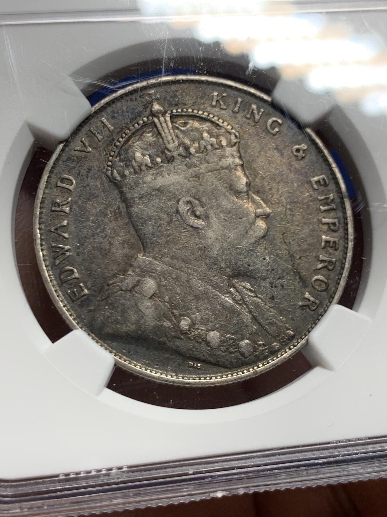 《竞宝斋》第445场 周日，周一，2场连拍 （全场包邮） NGC VF35 英属海峡1907年爱德华七世壹圆银币