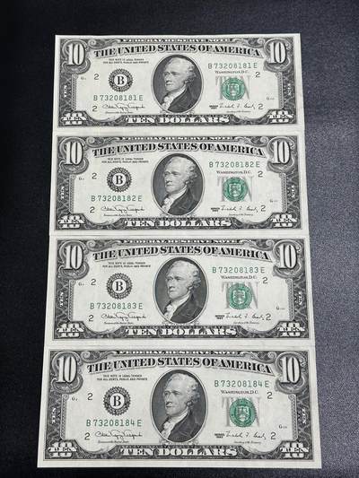 《外钞收藏家》第五百九十二期（精选场）（本平台长期征集拍品、欢迎藏友们联系合作） - 1990年美国小头版10美元 4连号 UNC-