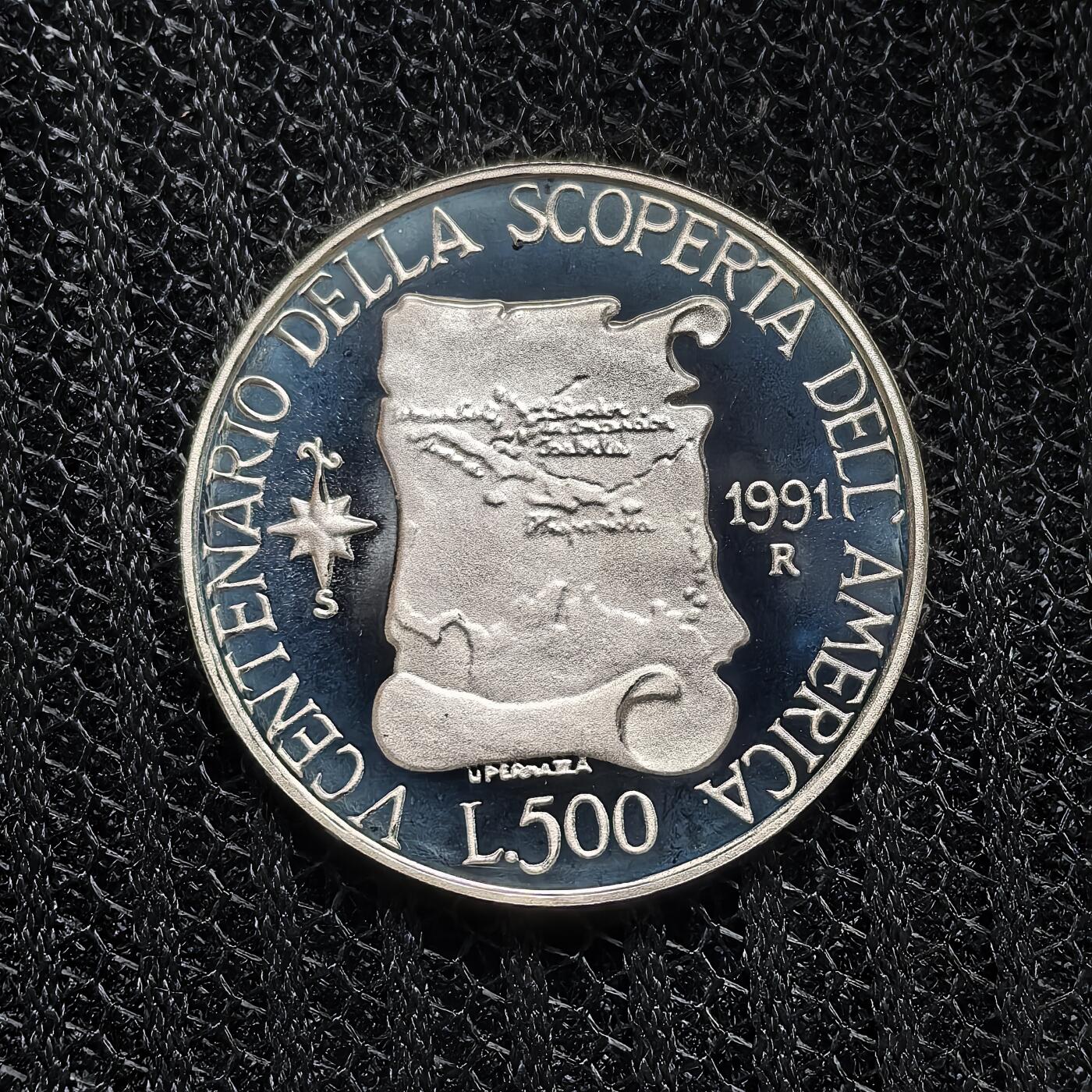 道一币馆币章第一百五十八场 原盒证 意大利1991年发现美洲大陆500周年500里拉精制银币 25000