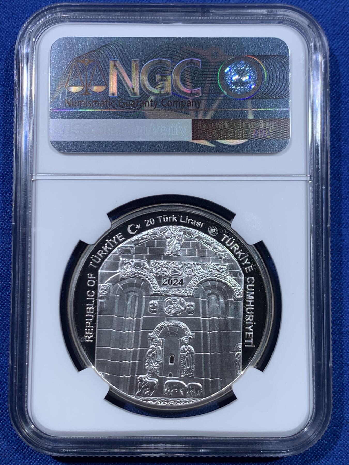《竞宝斋》第445场 周日，周一，2场连拍 （全场包邮） NGC PF68UC 土耳其2024年范阿克达马尔教堂20里拉精制纪念银币（1盎司，925银，带证书，发行量3千枚）时光雕刻，岁月永隽，唯有景观经典依旧！