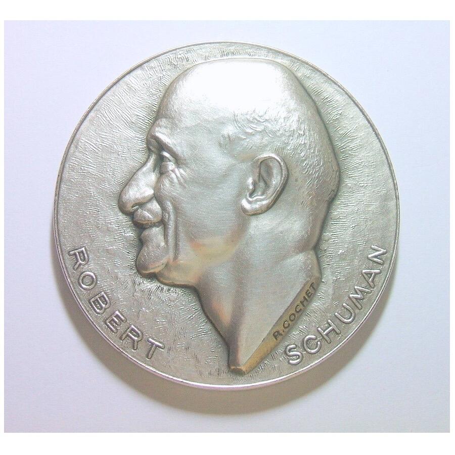 【艺术】法国艺术大章 欧盟之父舒曼 高浮雕精制超大镀银章 70MM 185克