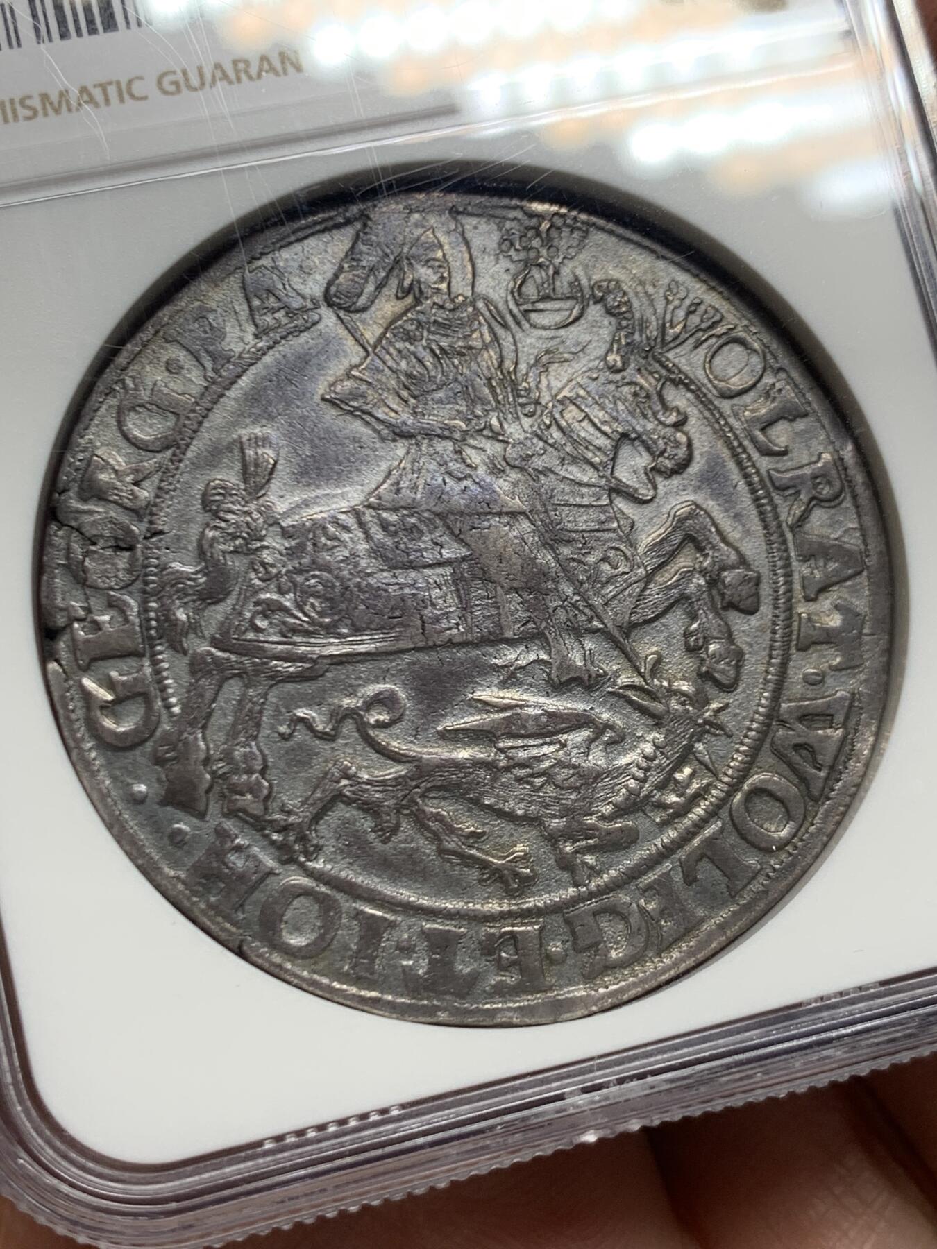 《竞宝斋》第445场 周日，周一，2场连拍 （全场包邮） NGC AUD 德国1626年曼斯菲尔德-阿腾屠龙1泰勒银币，深打细节状态都很好。