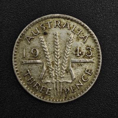 【淘币小摊】实时拍第八百二十一拍   散币场   满百包邮可预留二周 每周一统一发货   - 澳大利亚1943年乔治六世3便士银币