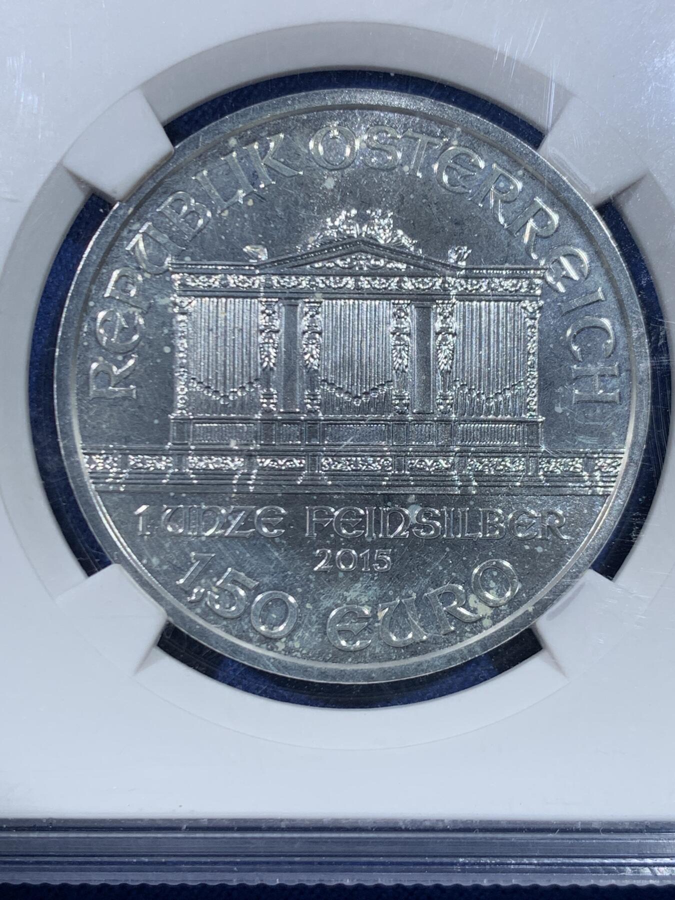 《竞宝斋》第445场 周日，周一，2场连拍 （全场包邮） 公博 MS69 奥地利2015年维也纳音乐会1.5欧银币 1盎司投资银币 北京公博总部8位数老盒 极具艺术气息