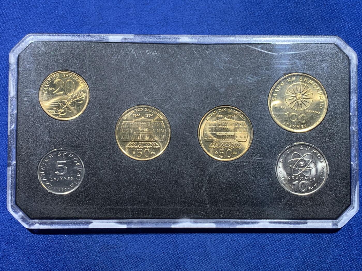 《竞宝斋》第445场 周日，周一，2场连拍 （全场包邮） 希腊 1994年 6枚装 套币 少见的亚克力装帧方式 细节见图