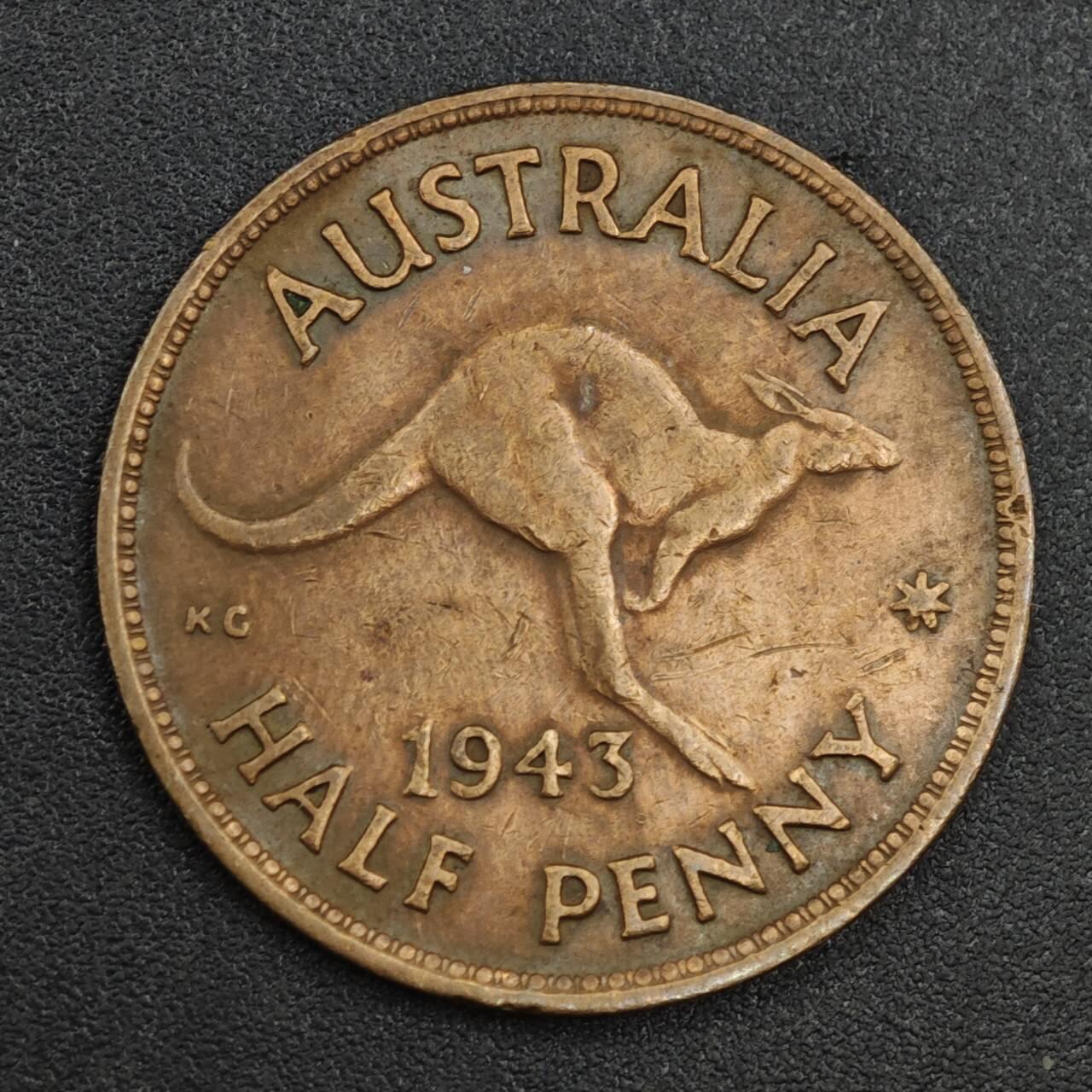 【淘币小摊】实时拍第八百二十一拍   散币场   满百包邮可预留二周 每周一统一发货   澳大利亚1943年乔治六世半便士铜币