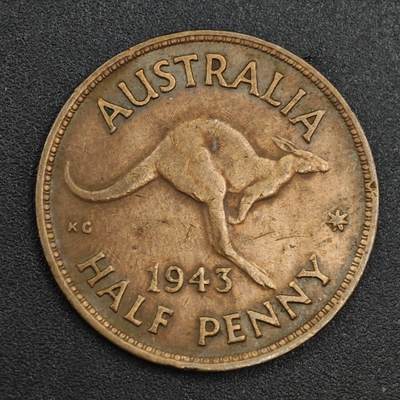 【淘币小摊】实时拍第八百二十一拍   散币场   满百包邮可预留二周 每周一统一发货   - 澳大利亚1943年乔治六世半便士铜币