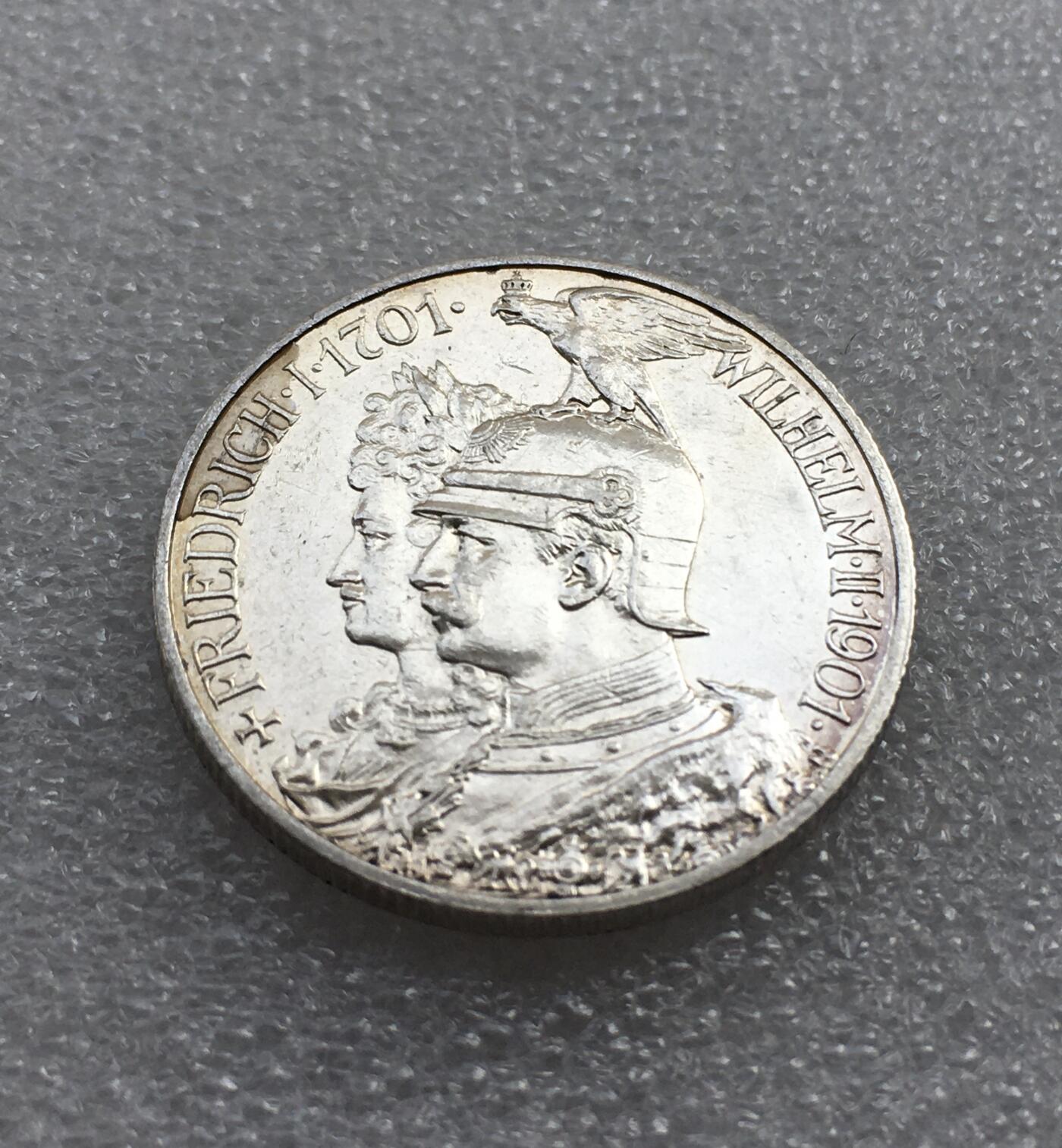 世界钱币专场拍卖 每周二开拍 1901年德国普鲁士建国200周年2马克银币