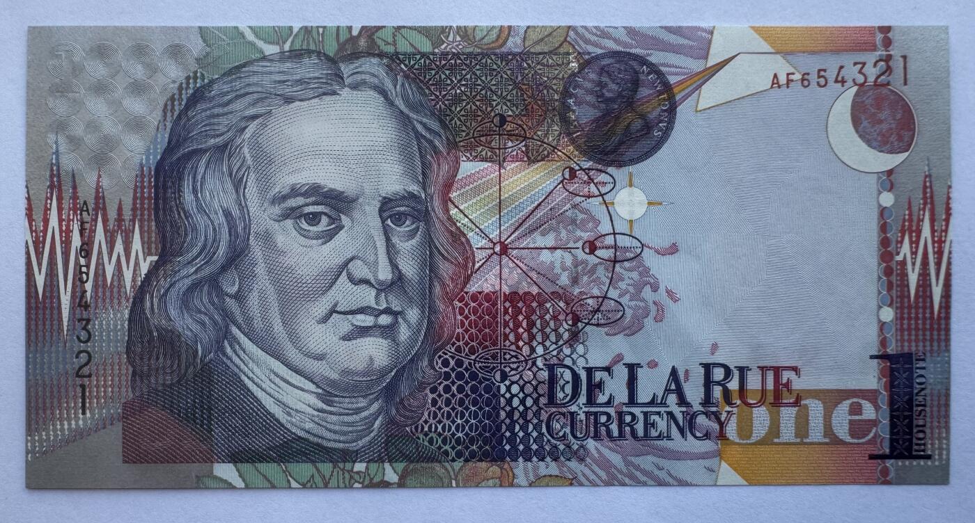 2025第25场（总第225期）：精品测试钞、塑料钞、纪念券、外钞综合场 德纳罗DLR 牛顿1单位“电波版”测试钞UNC（AF冠、白色宇航员、银色凹版）