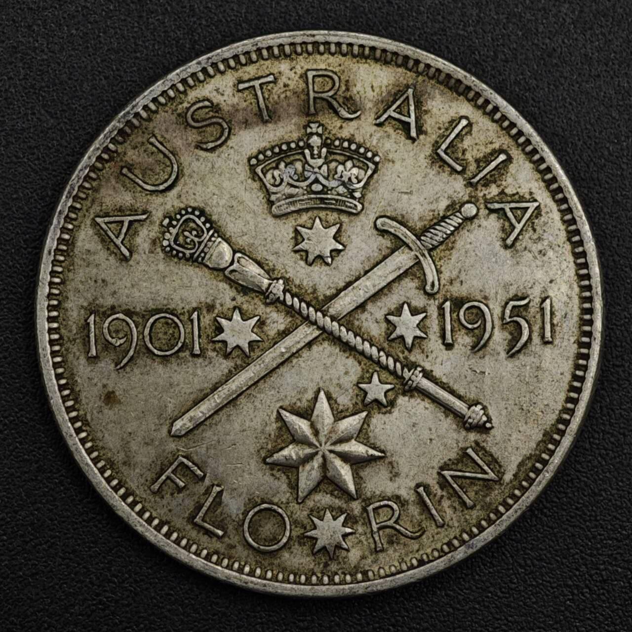 【淘币小摊】实时拍第八百二十一拍   散币场   满百包邮可预留二周 每周一统一发货   澳大利亚1951年乔治六世弗洛林银币