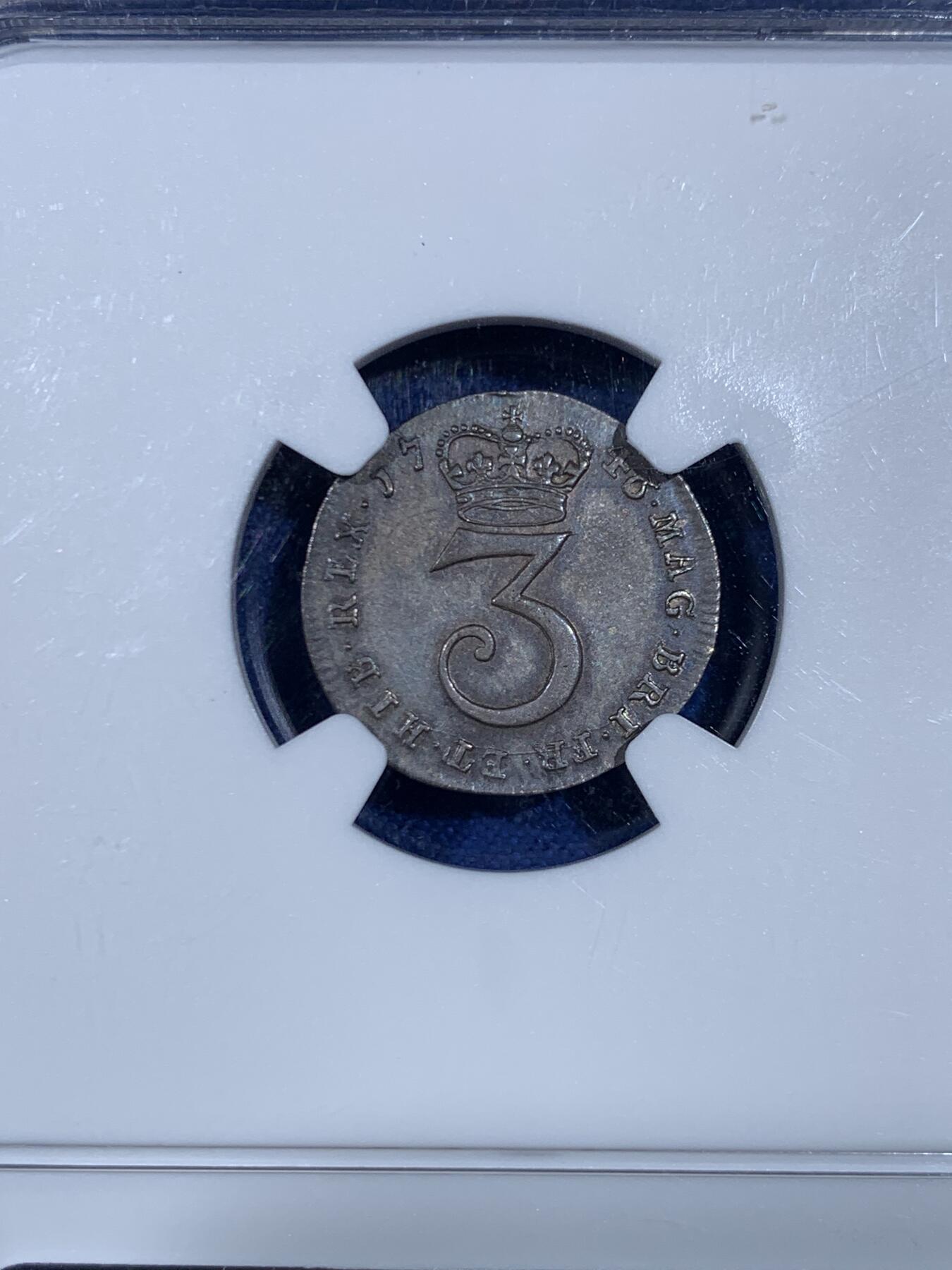 《竞宝斋》第445场 周日，周一，2场连拍 （全场包邮） 四枚一组 NGC AU55/MS63/MS62/UNCD 英国1746年乔治二世1/2/3/4便士银币 2便士盒子右下角有磕