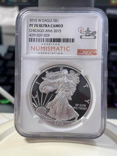 第185期拍卖 - 美国2015年鹰洋行走女神精制银币NGC-PF70特标ANA，999银，1盎司