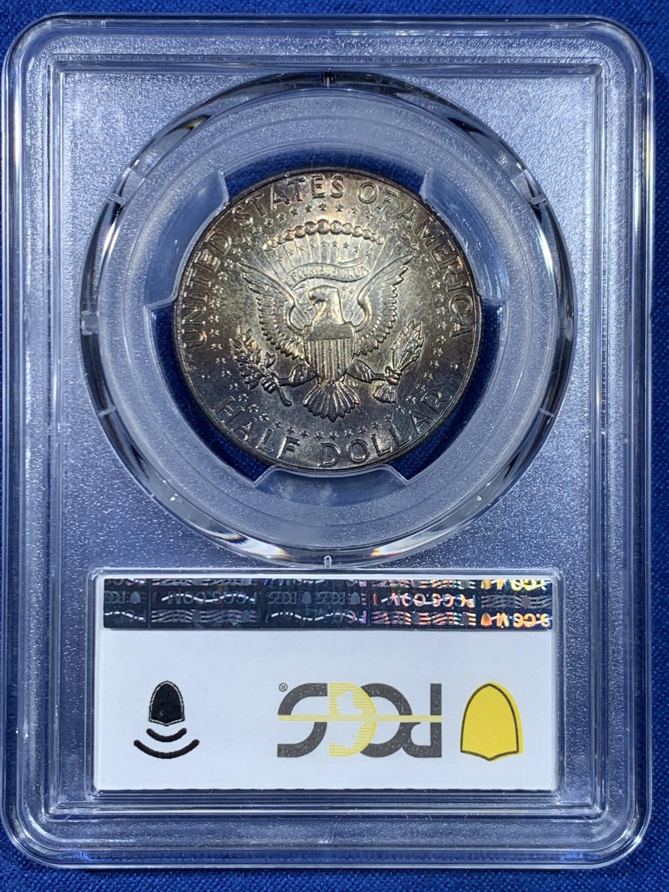 《竞宝斋》第445场 周日，周一，2场连拍 （全场包邮） PCGS MS64 美国1964年半美元银币，肯尼迪50美分首年份，900高银，双面黑彩，包浆彩好看