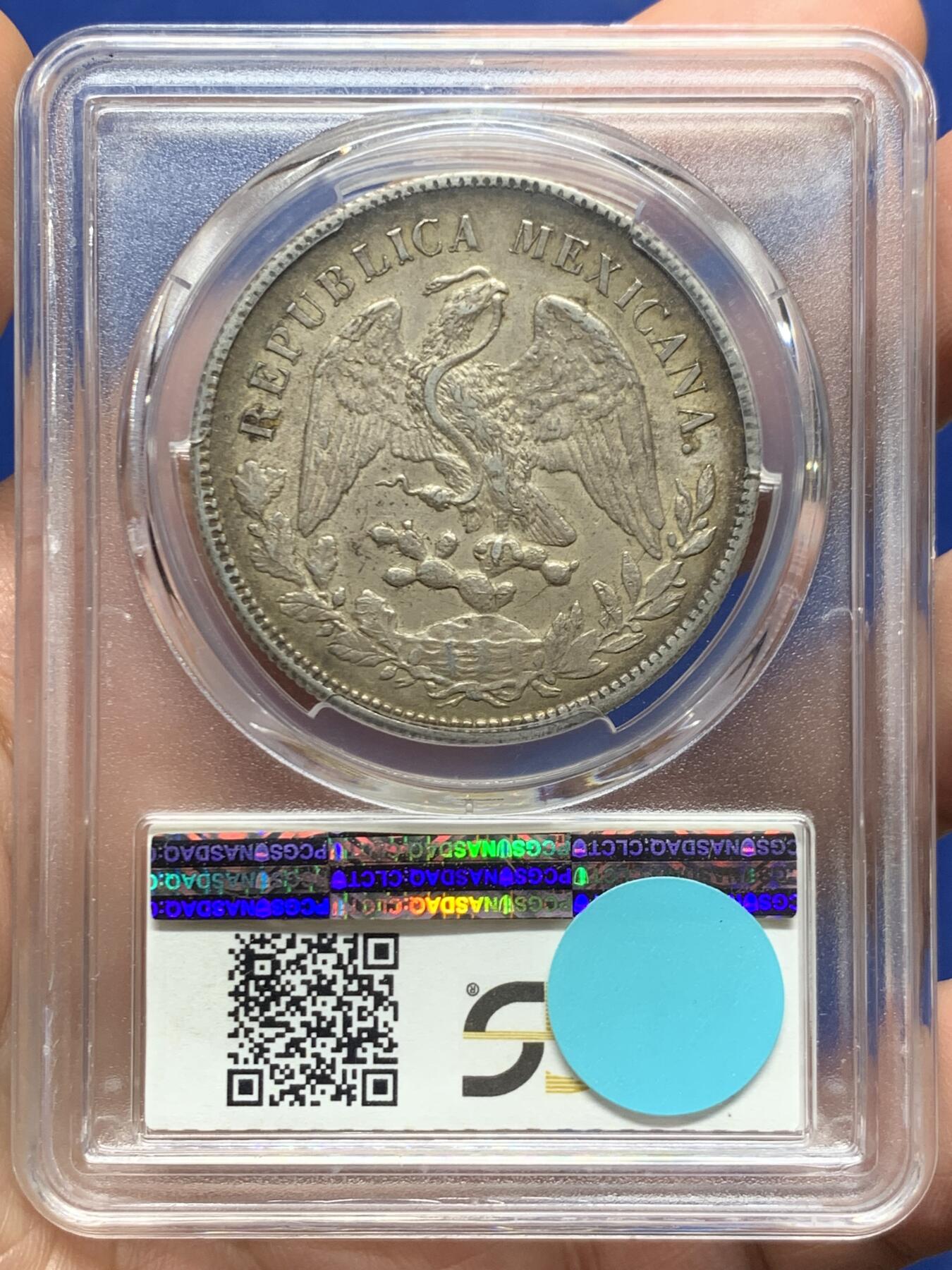 《竞宝斋》第445场 周日，周一，2场连拍 （全场包邮） PCGS MS62 墨西哥 1900ZS FZ 鹰洋 双面酱彩 币面字口深打老味道，极美收藏，一步到位。