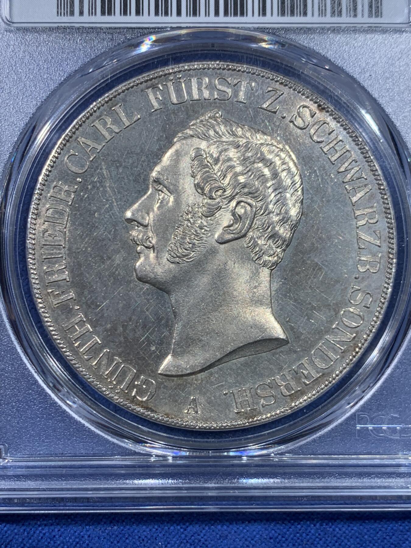 《竞宝斋》第445场 周日，周一，2场连拍 （全场包邮） PCGS MS63 德国施瓦茨堡1845年弗里德里希·卡尔二世2泰勒大银币 亚军分 更高分仅一枚