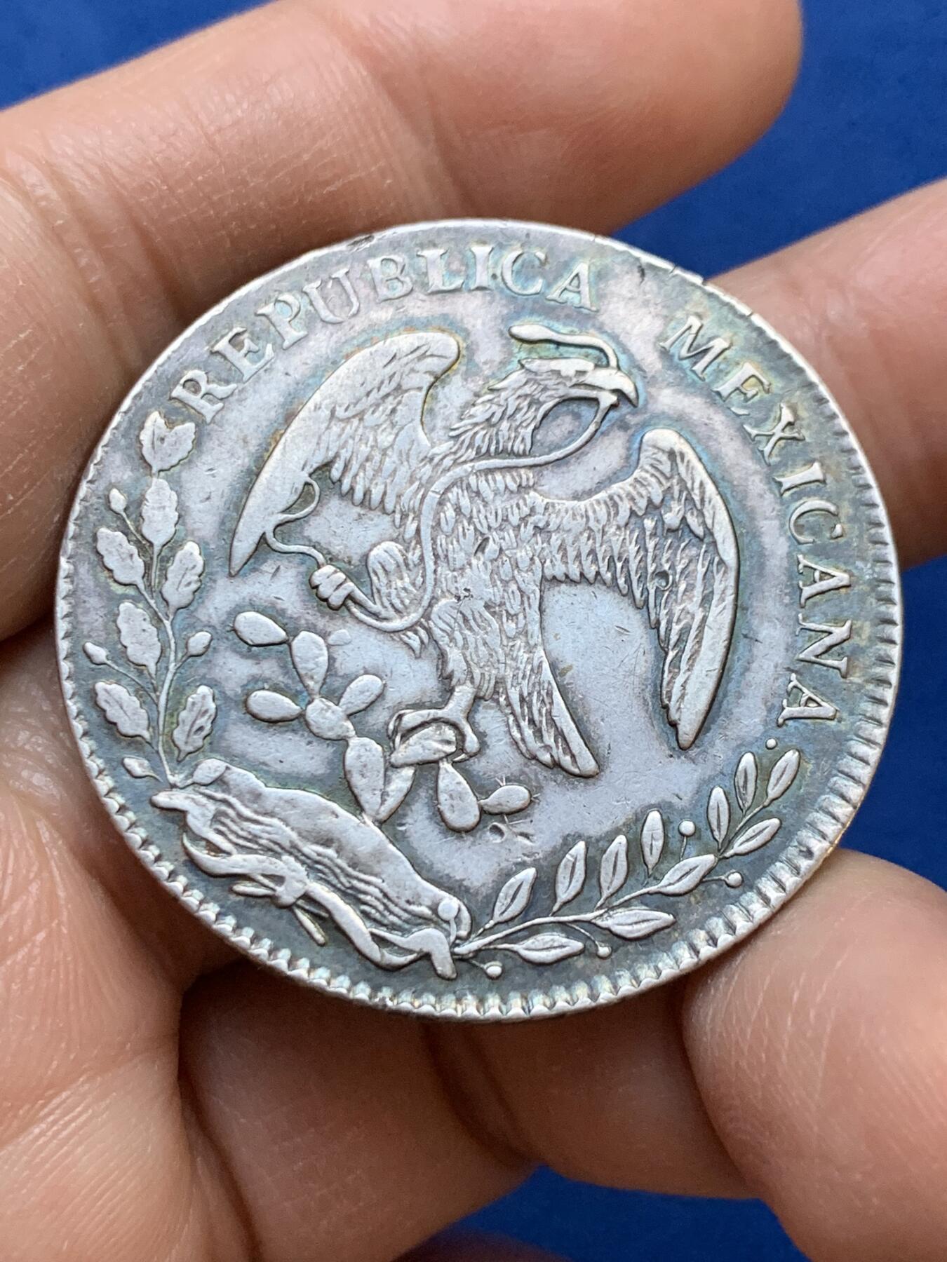 《竞宝斋》第445场 周日，周一，2场连拍 （全场包邮） 墨西哥1875 CA MM版 8R鹰洋银币 原味黑彩 细节见图