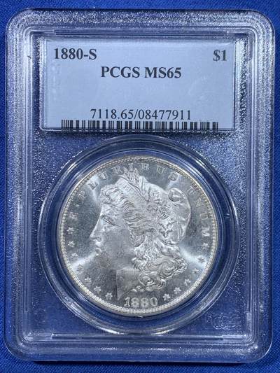 《竞宝斋》第445场 周日，周一，2场连拍 （全场包邮） - PCGS MS65 美国 1880-S 摩根 1美元银币