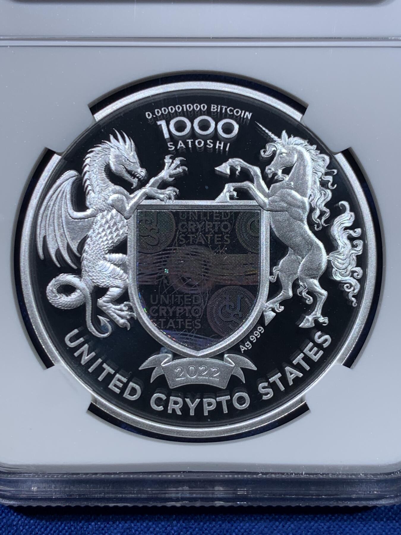 《竞宝斋》第445场 周日，周一，2场连拍 （全场包邮） 两枚一组 NGC PF68UC 美国2022年自由女神与神兽1000聪精制纪念加密货币（1盎司，999银，盒证齐全，发行量2千枚）个人认为该系列之中最美的女神化身银币 + NGC PF68 美国2025年乌克兰自由之翼镀金钌化纪念加密货币-1000聪（1盎司，999银，盒证齐全，发行量2千枚）个人认为该系列之中最精美复杂采取钌化加镀金工艺的银币