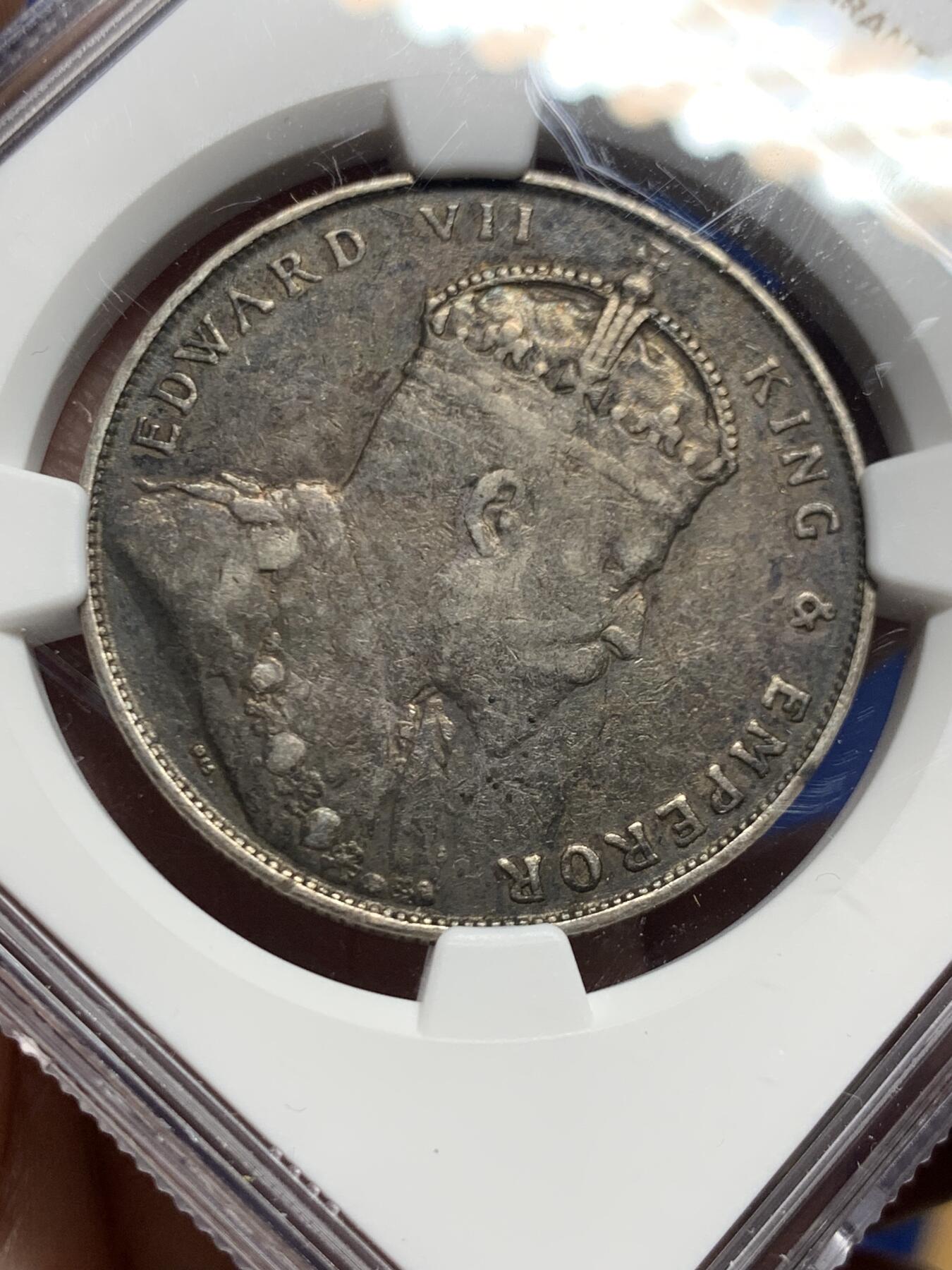 《竞宝斋》第445场 周日，周一，2场连拍 （全场包邮） NGC VF35 英属海峡1907年爱德华七世壹圆银币