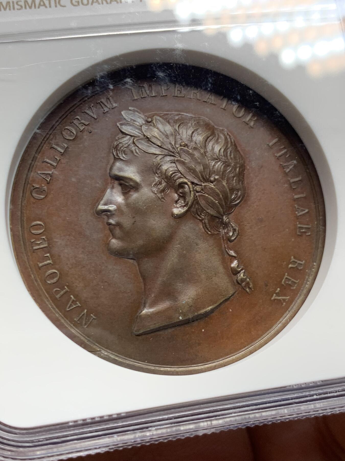 《竞宝斋》第445场 周日，周一，2场连拍 （全场包邮） NGC MS63BN 法国1805年拿破仑米兰加冕典礼纪念铜章 高分 加厚盒