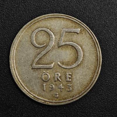 【淘币小摊】实时拍第八百二十一拍   散币场   满百包邮可预留二周 每周一统一发货   - 瑞典1943年25欧尔银币