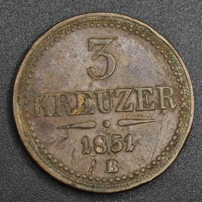 【淘币小摊】实时拍第八百二十一拍   散币场   满百包邮可预留二周 每周一统一发货   - 奥地利1851年3克鲁泽铜币