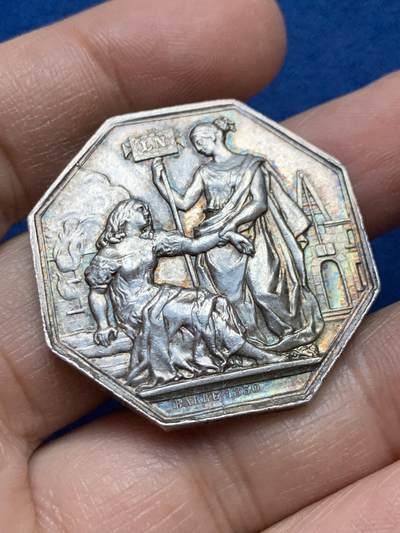 《竞宝斋》第445场 周日，周一，2场连拍 （全场包邮） - 法国国家保险公司银质八角代币 20.5克 36.1mm 蜜蜂ARGENT