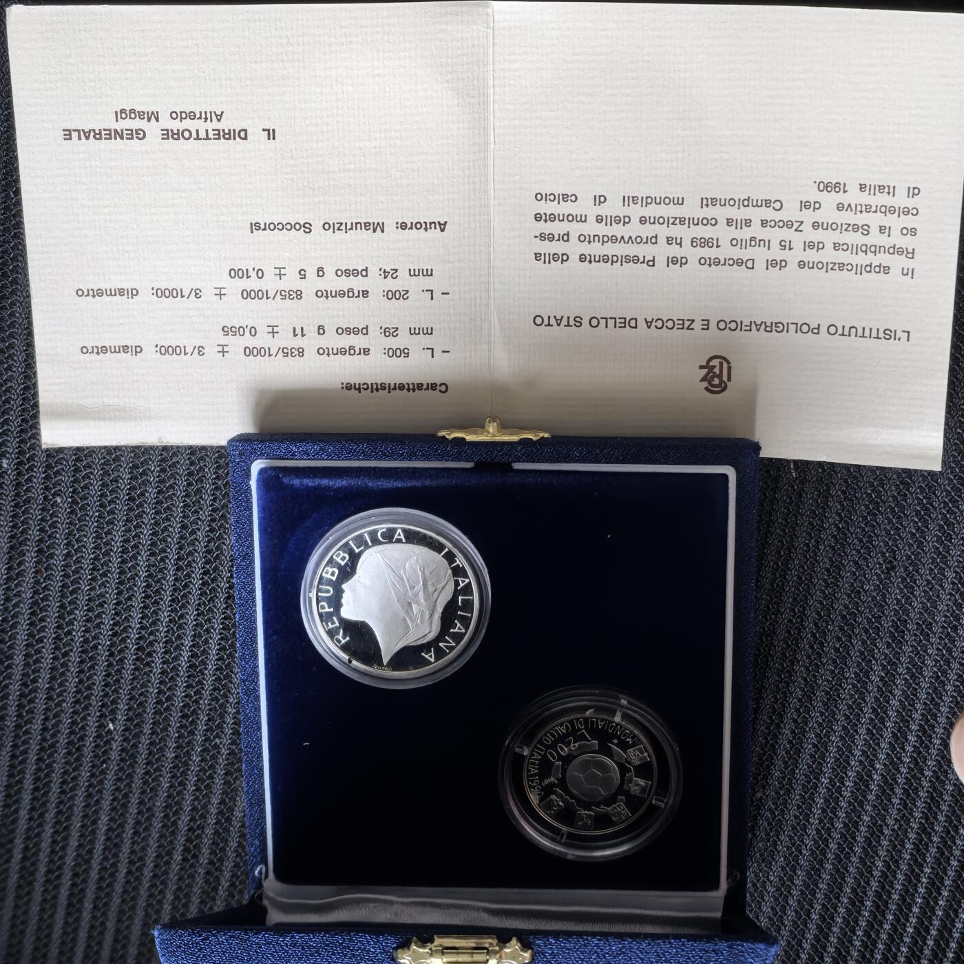道一币馆币章第一百五十八场 原盒证 意大利1989年意大利世界杯精制银币套装