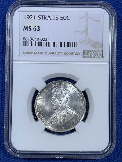 《竞宝斋》第445场 周日，周一，2场连拍 （全场包邮） - NGC MS63 英属海峡1921年乔治五世50分银币