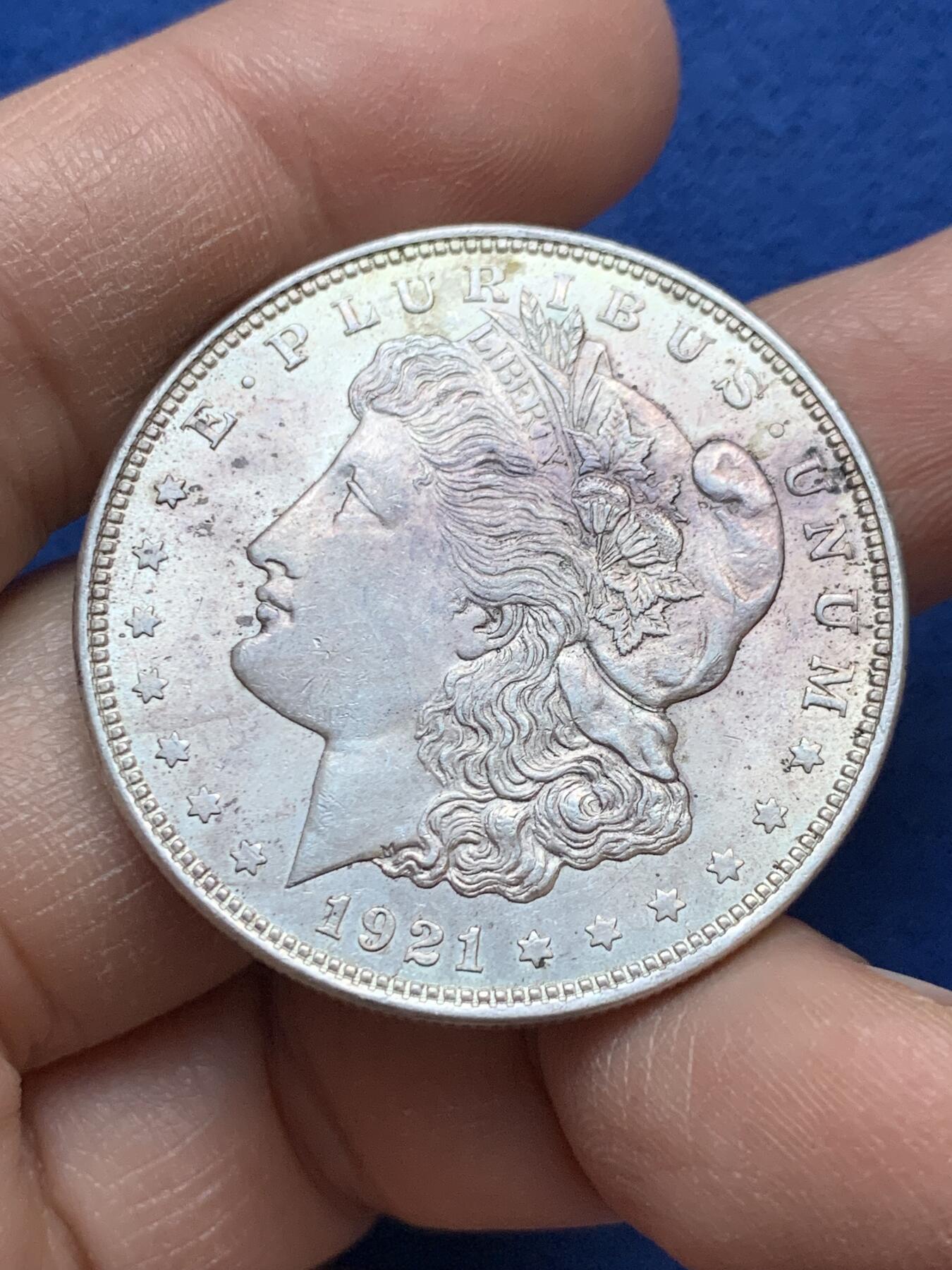 《竞宝斋》第445场 周日，周一，2场连拍 （全场包邮） 美国1921年摩根1美元银币 带光好品