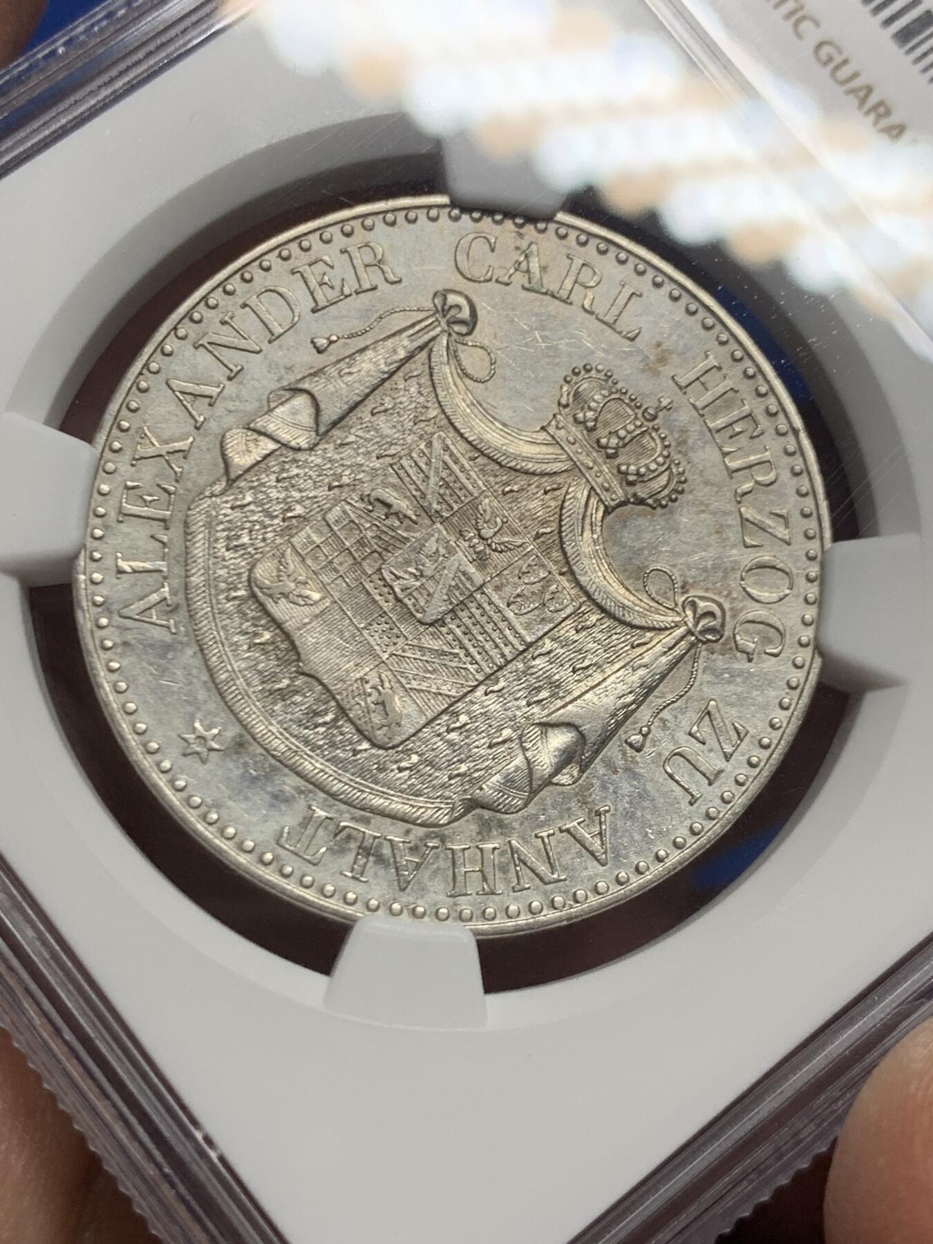 《竞宝斋》第445场 周日，周一，2场连拍 （全场包邮） NGC AU58 德国 1834年 安哈尔特-伯恩堡公国 亚历山大·卡尔与弗里德里克公主婚礼纪念泰勒 发行量仅1.5万枚