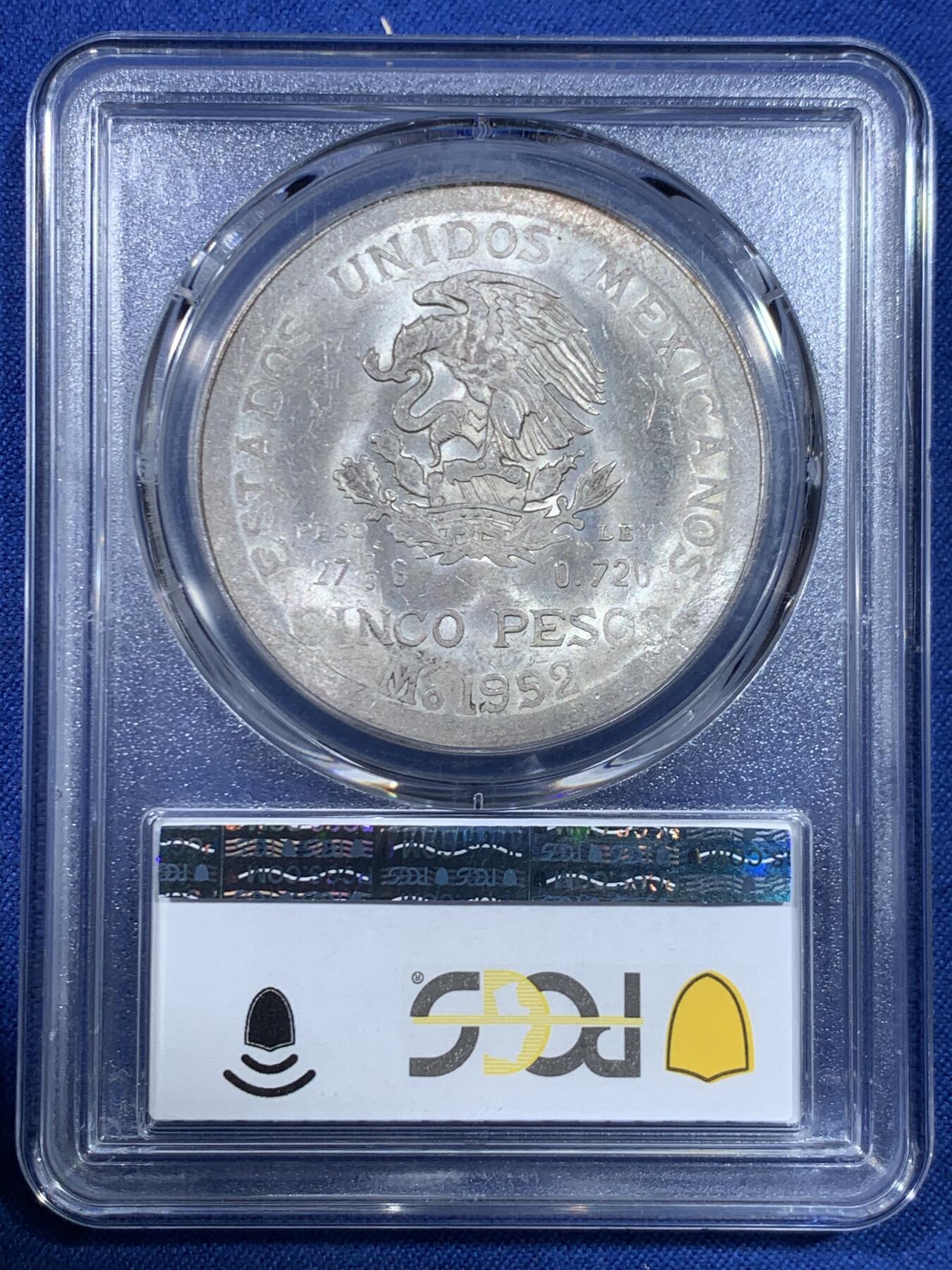 《竞宝斋》第445场 周日，周一，2场连拍 （全场包邮） PCGS MS63 安圭拉1967年加盖墨西哥1元银币 原光高分