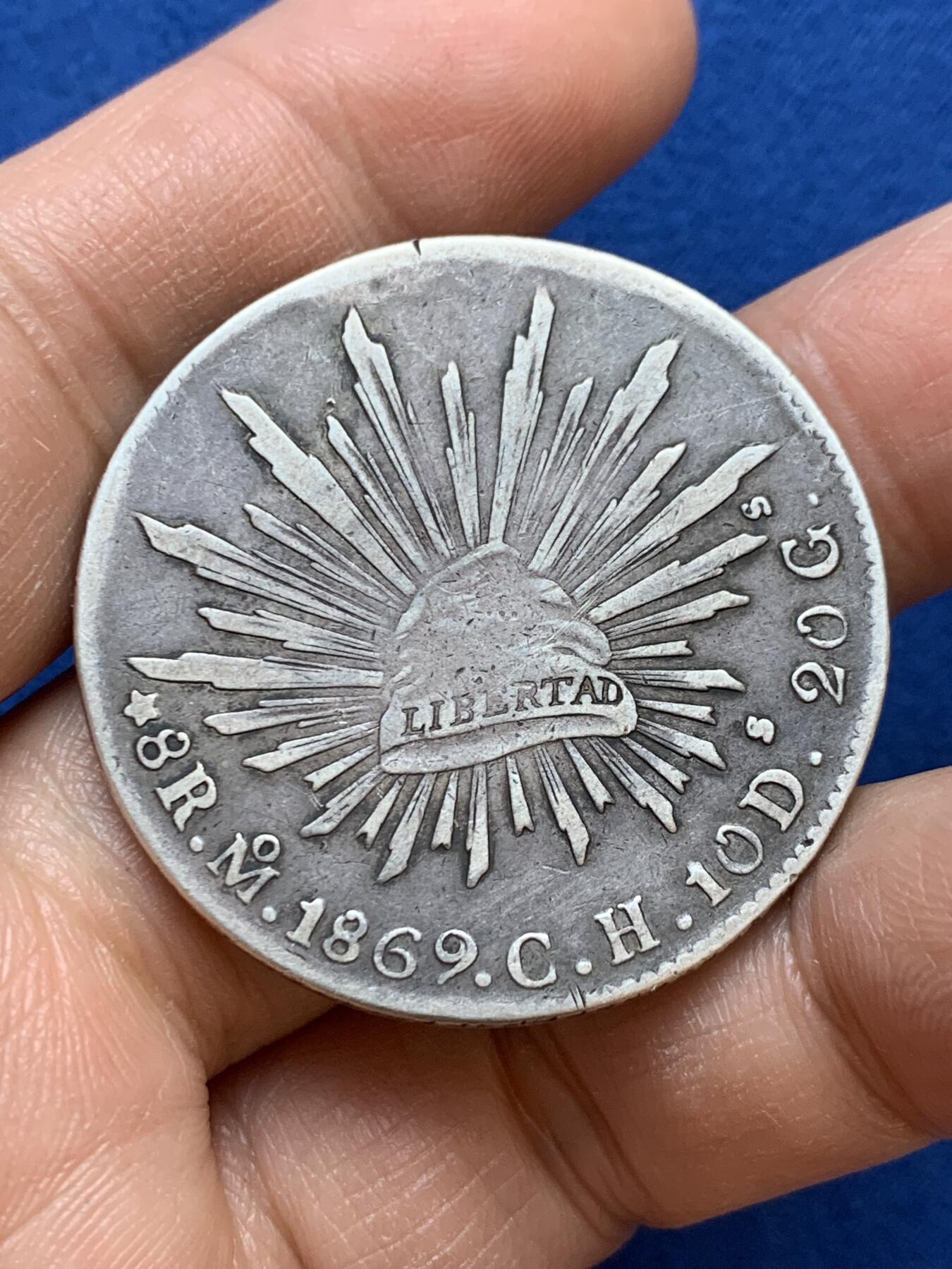 《竞宝斋》第445场 周日，周一，2场连拍 （全场包邮） 墨西哥1869 MO CH版 8R鹰洋银币