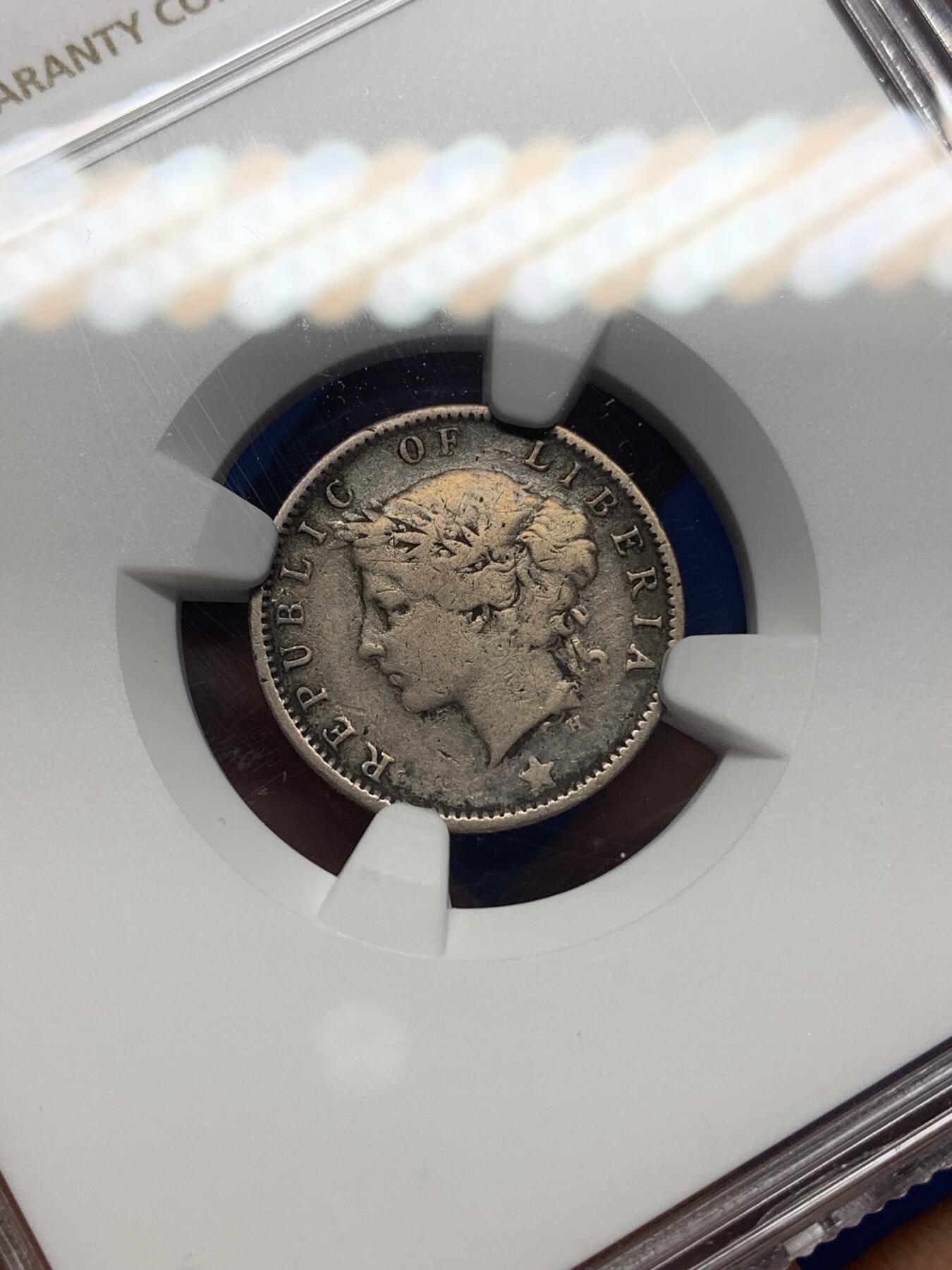 《竞宝斋》第445场 周日，周一，2场连拍 （全场包邮） NGC VFD 利比里亚 1896年 10分 银币 利比里亚早期品种