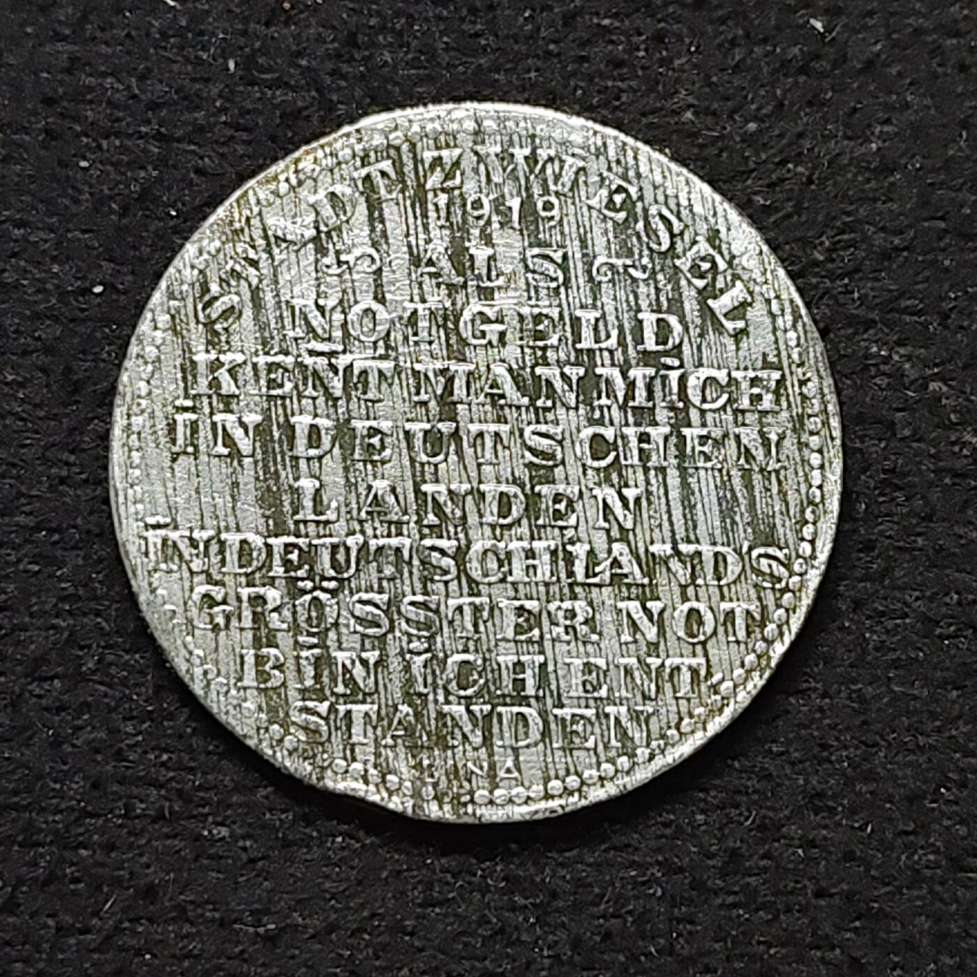 【全场包邮】纯粹捡漏拍484场（免费代拍第21场） 德国紧急状态茨维瑟尔1919年25芬妮锌币
