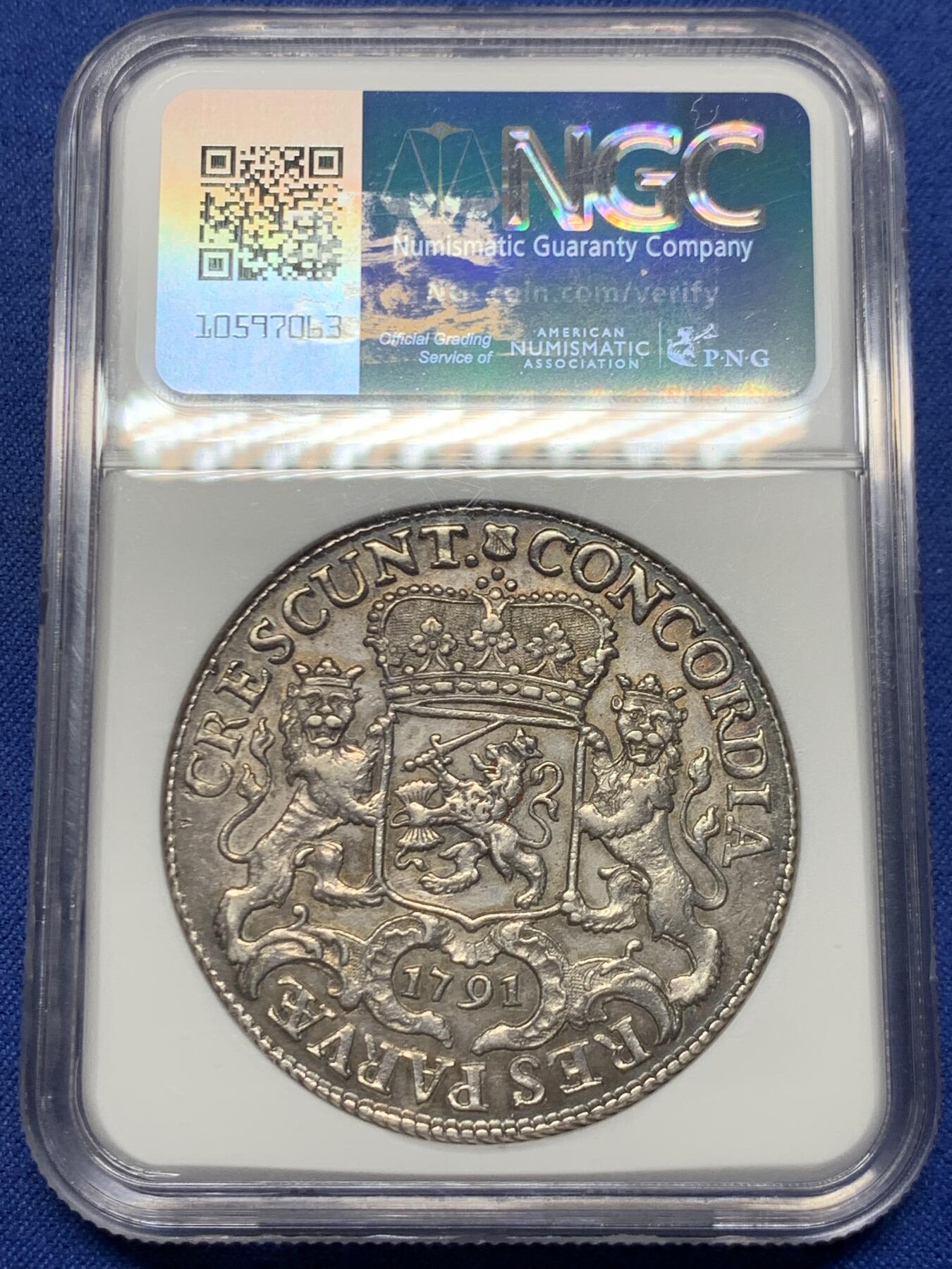 《竞宝斋》第445场 周日，周一，2场连拍 （全场包邮） NGC AUD 荷兰 1791年 乌特勒支 骑士大马剑 1杜卡特银币