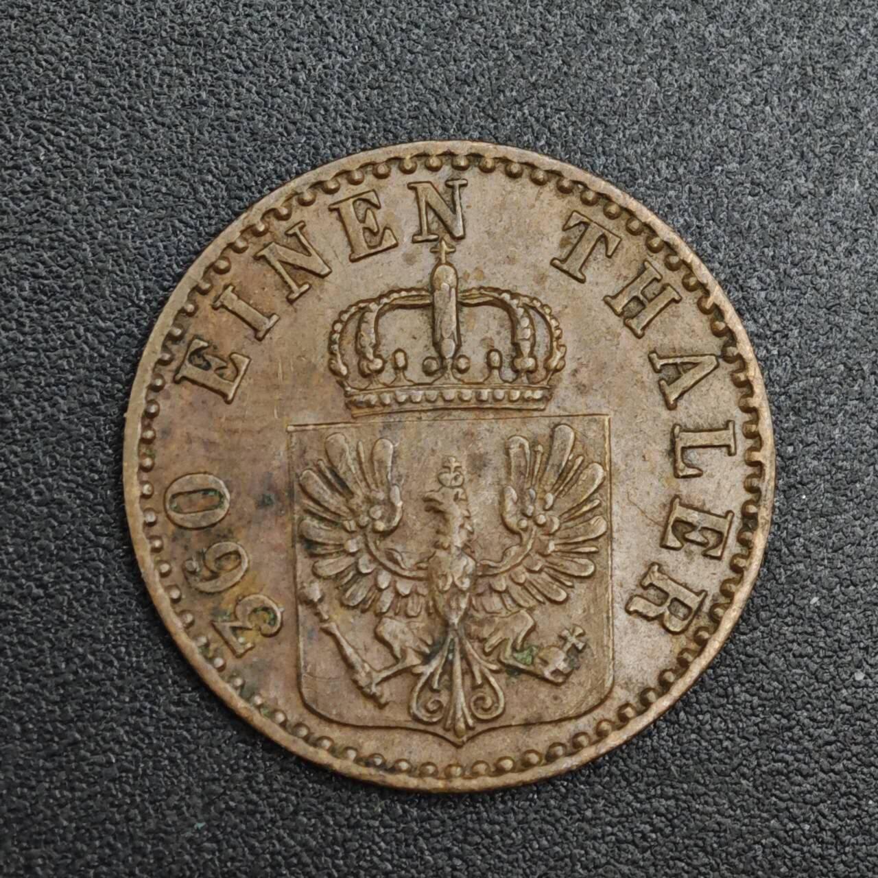 【淘币小摊】实时拍第八百二十一拍   散币场   满百包邮可预留二周 每周一统一发货   德国普鲁士1863年1芬妮铜币