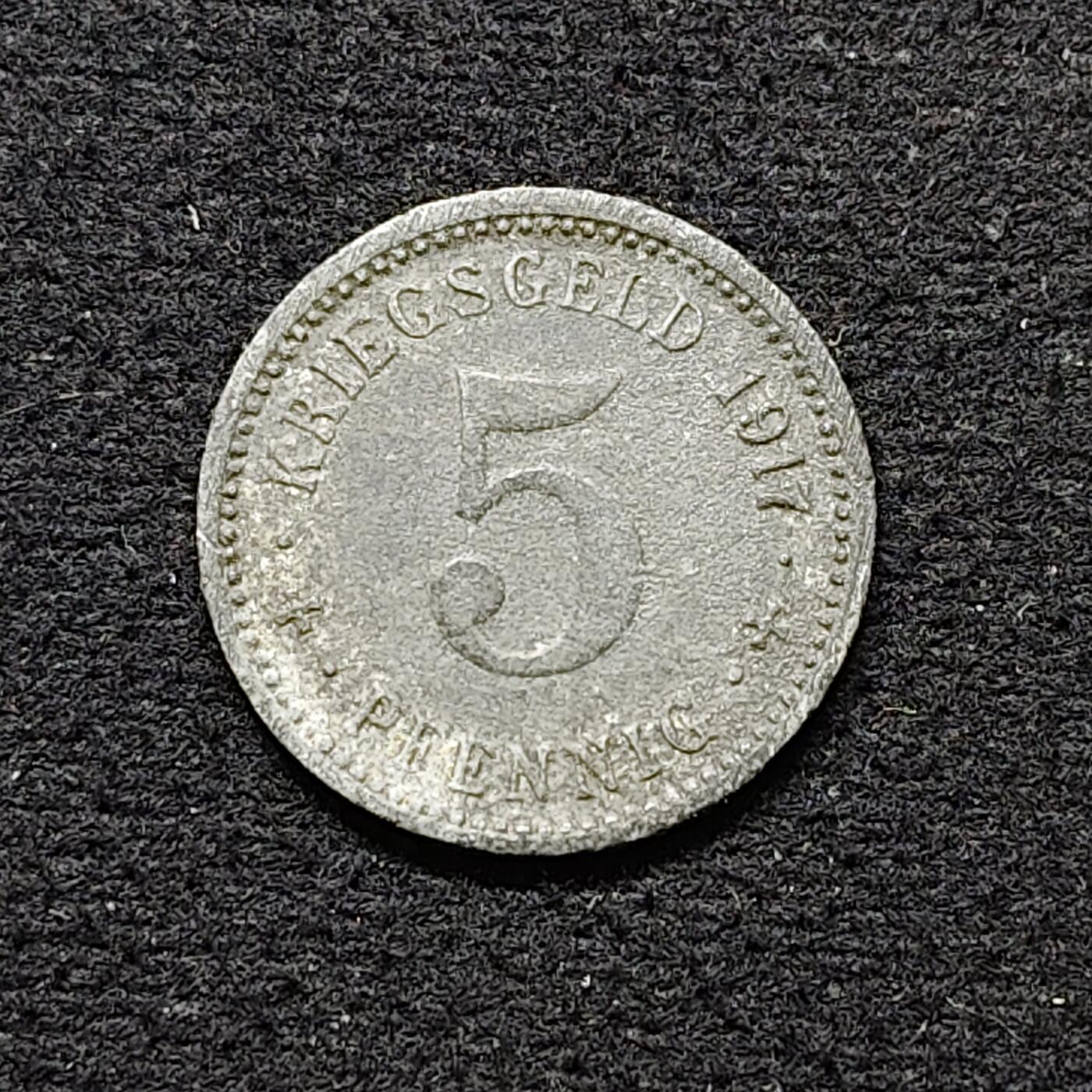 【全场包邮】纯粹捡漏拍484场（免费代拍第21场） 德国紧急状态门登1917年5芬妮锌币